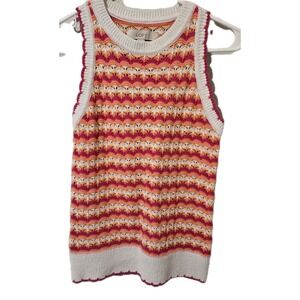 Loft Colorful Knit Scalloped Tank Sweater High Neck Size Small